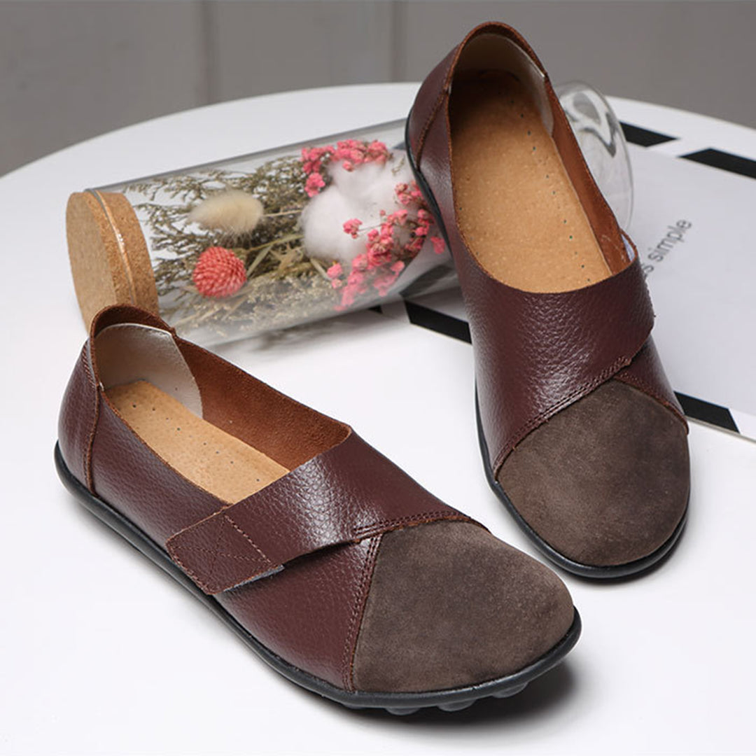 Women's Slip-On Leather Loafers with Textured Sole