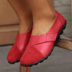 Women's Slip-On Leather Loafers with Textured Sole