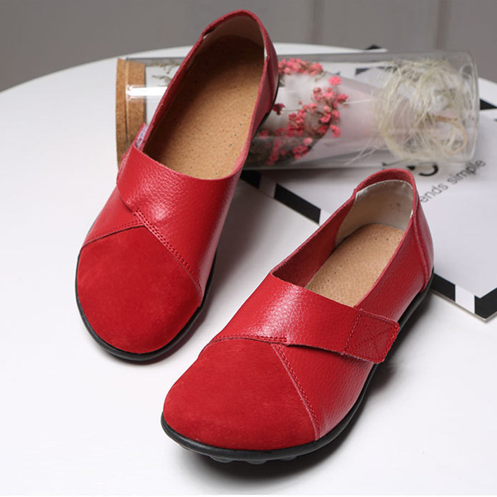 Women's Slip-On Leather Loafers with Textured Sole