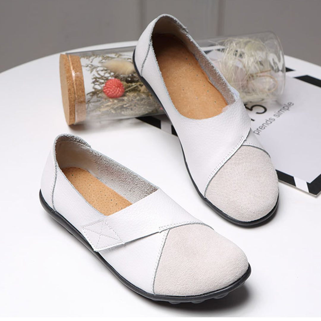 Women's Slip-On Leather Loafers with Textured Sole