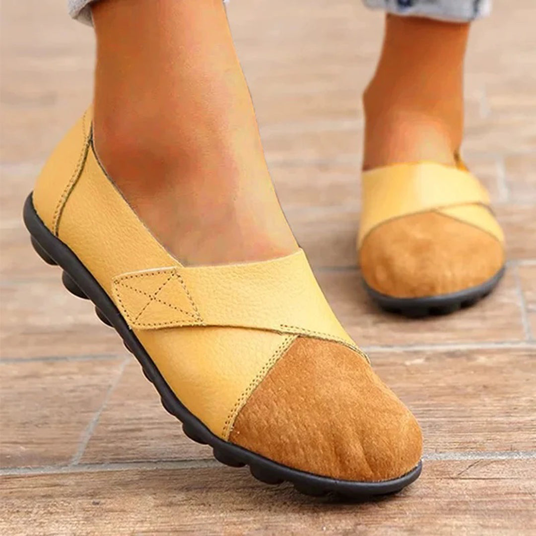 Women's Slip-On Leather Loafers with Textured Sole