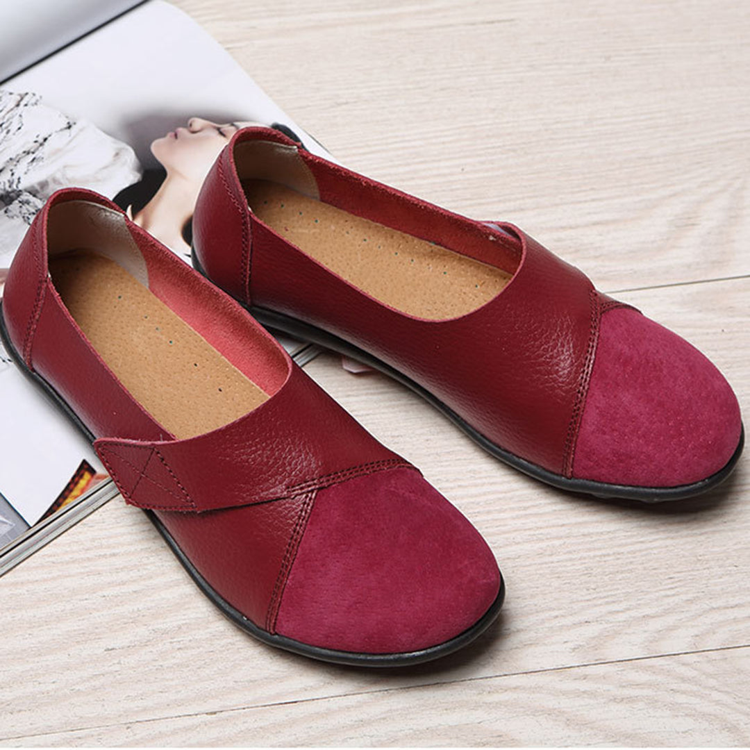 Women's Slip-On Leather Loafers with Textured Sole