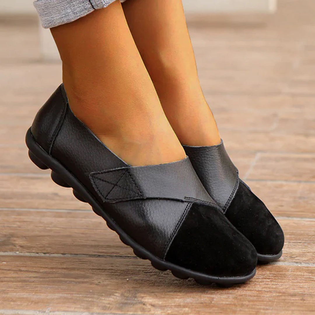 Women's Slip-On Leather Loafers with Textured Sole