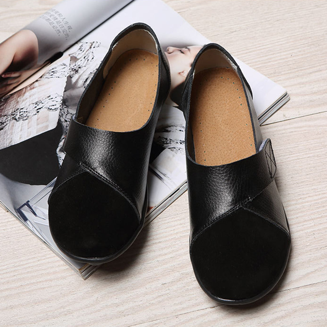 Women's Slip-On Leather Loafers with Textured Sole