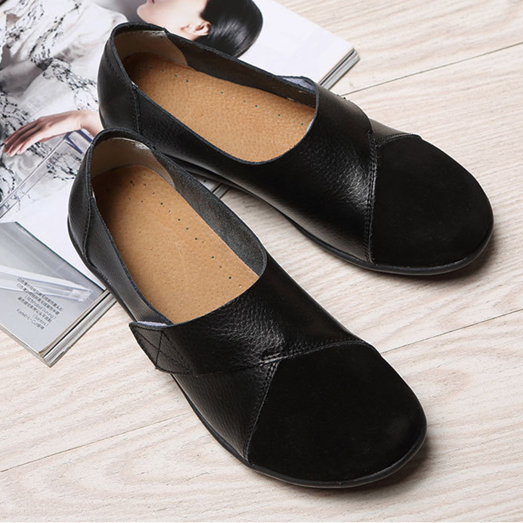 Women's Slip-On Leather Loafers with Textured Sole