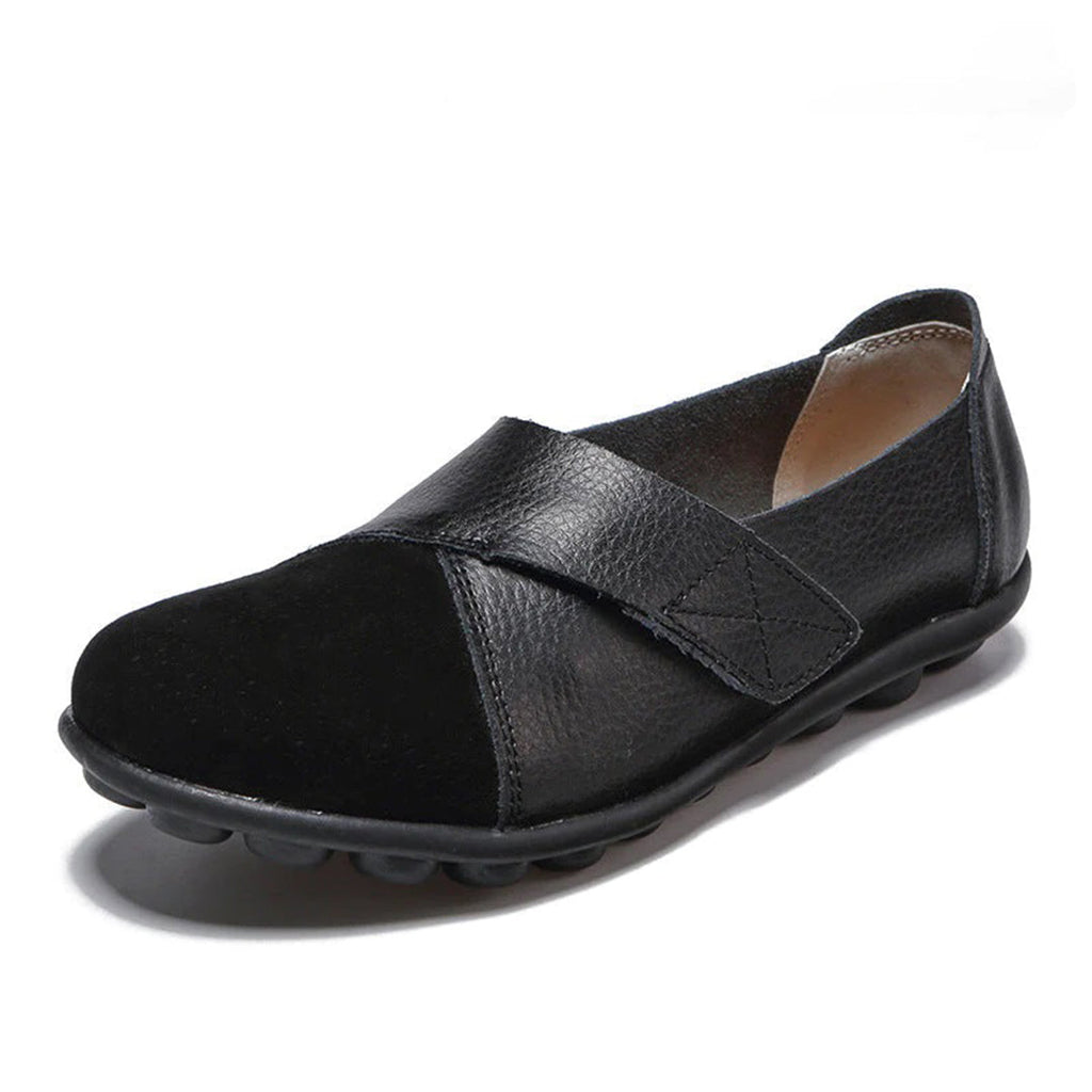 Women's Slip-On Leather Loafers with Textured Sole