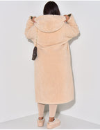 Women’s Sherpa-Lined Long Puffer Coat – Hooded Winter Layer for Cosy Coverage