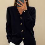 Women's V-Neck Button Cardigan with Ribbed Cuffs