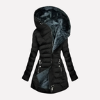 Women's Hooded Quilted Coat with Zip Front and Side Pockets