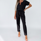 Clara | Elegant Short-Sleeve Keyhole Neck Jumpsuit
