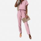 Clara | Elegant Short-Sleeve Keyhole Neck Jumpsuit