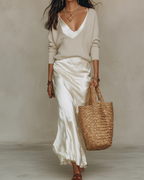 Women’s Satin Midi Dress and Knit Sweater Set