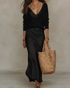 Women’s Satin Midi Dress and Knit Sweater Set