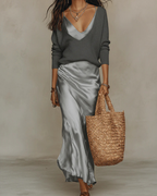 Women’s Satin Midi Dress and Knit Sweater Set