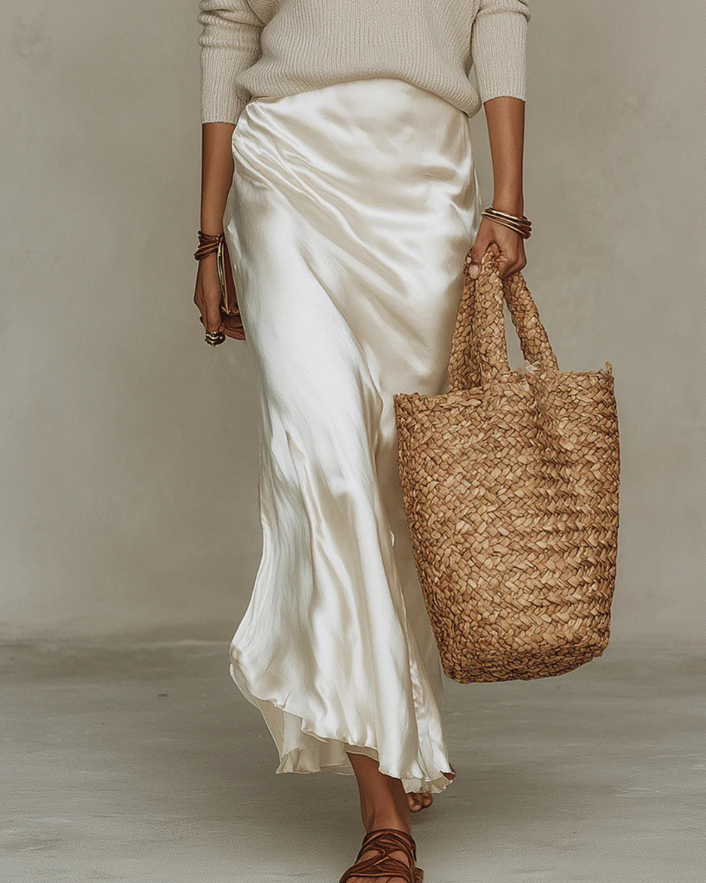 Women’s Satin Midi Dress and Knit Sweater Set