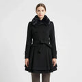 Women's Double-Breasted Belted Coat with Fur-Lined Collar