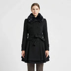 Women's Double-Breasted Belted Coat with Fur-Lined Collar