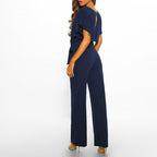 Women’s Wide Leg Tie Waist Short Sleeve Jumpsuit
