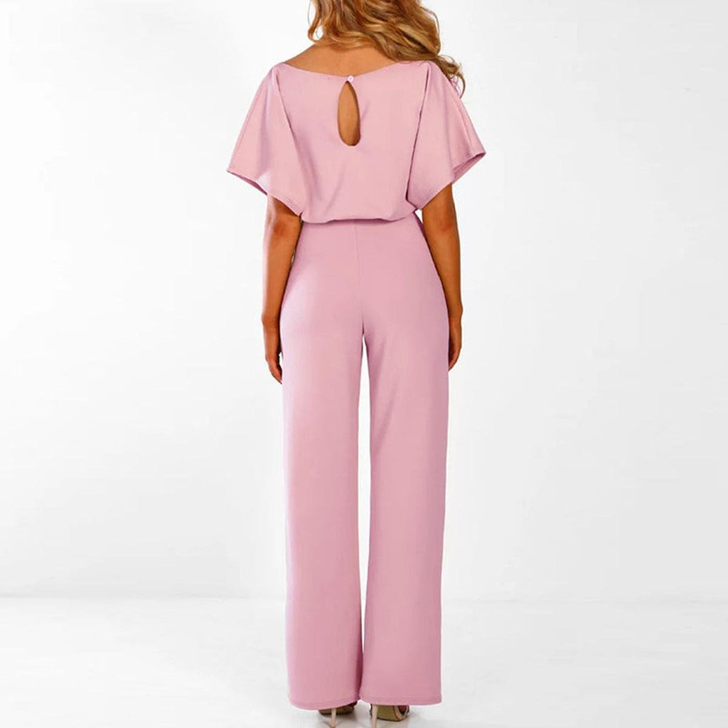Women’s Wide Leg Tie Waist Short Sleeve Jumpsuit