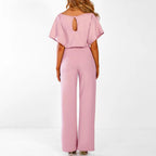 Women’s Wide Leg Tie Waist Short Sleeve Jumpsuit