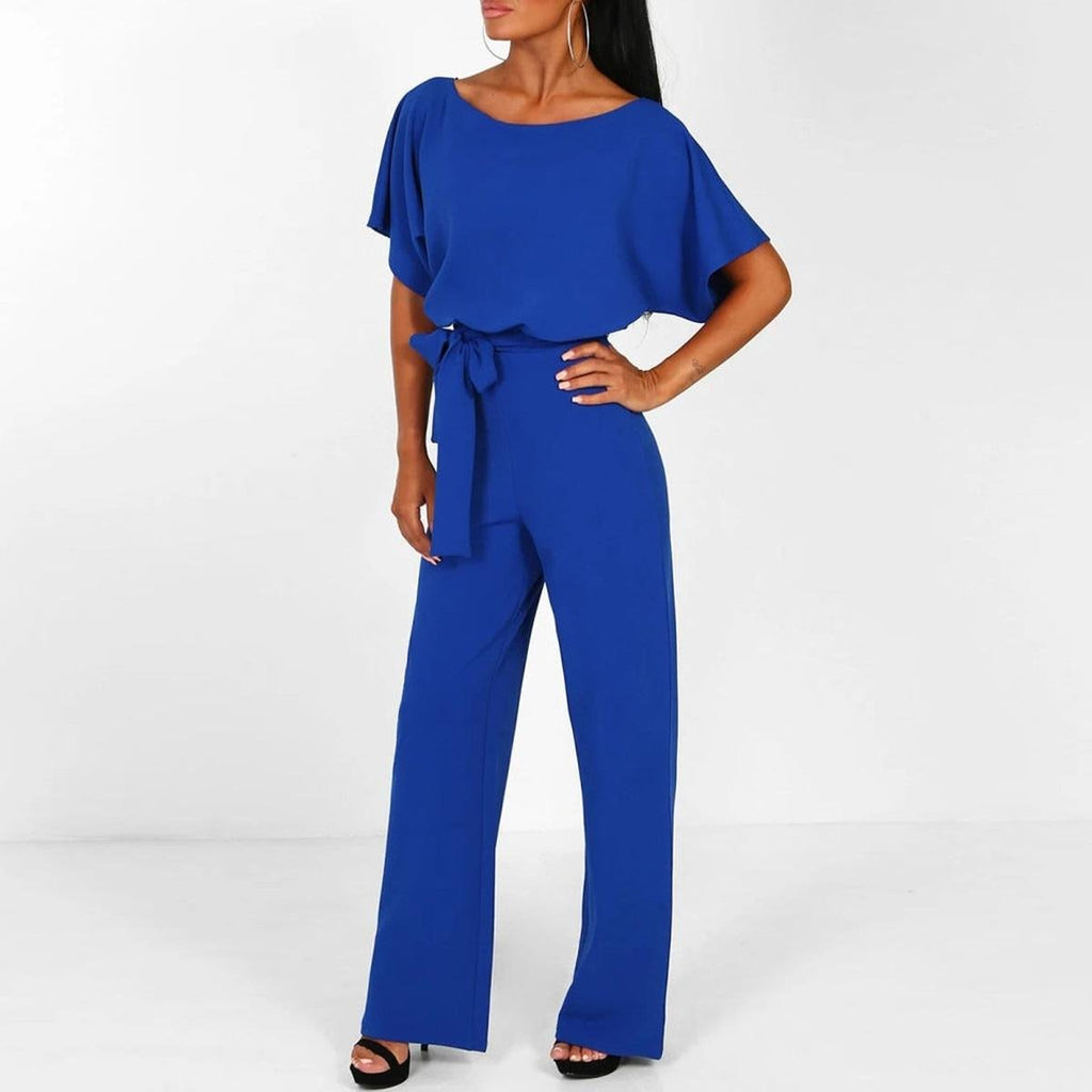 Women’s Wide Leg Tie Waist Short Sleeve Jumpsuit