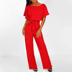 Women’s Wide Leg Tie Waist Short Sleeve Jumpsuit