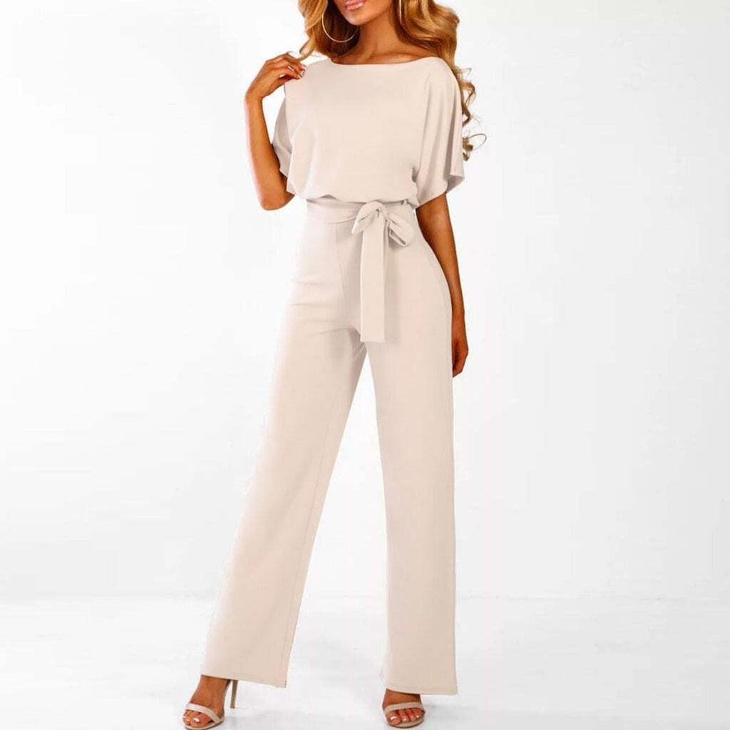 Women’s Wide Leg Tie Waist Short Sleeve Jumpsuit