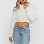 Women’s Chunky Knit Sweater with Wide Stripes and Balloon Sleeves