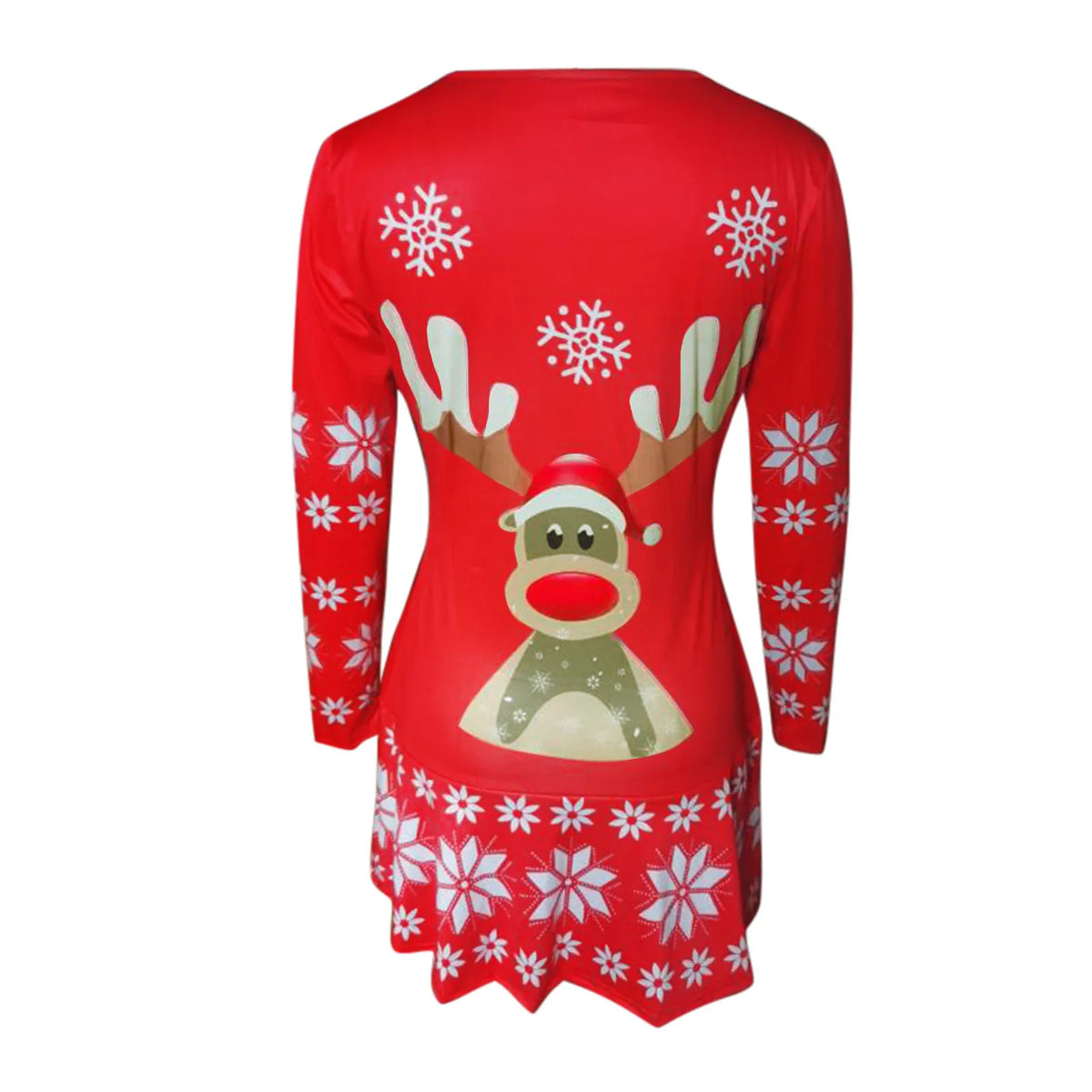 Women’s Reindeer Christmas Sweater Dress – Festive Long-Sleeve Mini for Holiday Styling