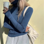 Women’s Ribbed Turtleneck Jumper Soft Stretch Knit Slim Fit Pullover