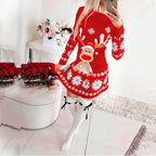 Women’s Reindeer Christmas Sweater Dress – Festive Long-Sleeve Mini for Holiday Styling