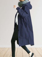 Women's Button-Front Trench Coat with Hood and Pockets