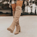 Women's Knee-High Boots with Block Heel and Side Zip
