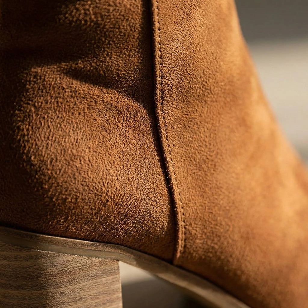 Women's Knee-High Boots with Block Heel and Side Zip