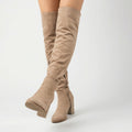 Women's Knee-High Boots with Block Heel and Side Zip