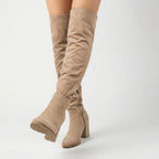 Women's Knee-High Boots with Block Heel and Side Zip