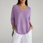 Women’s Lightweight V Neck Knit Top Relaxed Three Quarter Sleeves