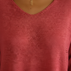 Women’s Lightweight V Neck Knit Top Relaxed Three Quarter Sleeves
