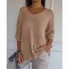 Women’s Lightweight V Neck Knit Top Relaxed Three Quarter Sleeves