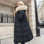 Women’s Belted Long Puffer Coat – Faux-Fur Collar Padded Winter Style for Cold-Weather City Wear Travel and Elegant Everyday Layering