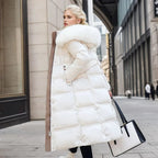 Women’s Belted Long Puffer Coat – Faux-Fur Collar Padded Winter Style for Cold-Weather City Wear Travel and Elegant Everyday Layering