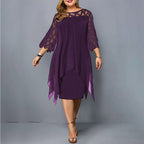 Women’s Plus Size Layered Midi Dress Elegant Occasion Wear