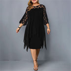 Women’s Plus Size Layered Midi Dress Elegant Occasion Wear