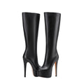 Women’s Platform Knee-High Boots – Stiletto-Heel Round-Toe Boots with Thick Sole for Evening and Party Wear