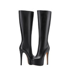 Women’s Platform Knee-High Boots – Stiletto-Heel Round-Toe Boots with Thick Sole for Evening and Party Wear