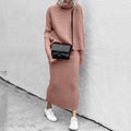 Women’s Ribbed Roll-Neck Skirt Co-Ord – Relaxed Long-Sleeve Jumper with Straight Long Skirt for Autumn and Winter
