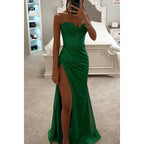 Women’s Rose Gold Glitter Split Hem Evening Maxi Dress