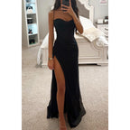 Women’s Rose Gold Glitter Split Hem Evening Maxi Dress