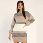 Women's Striped Rib-Knit Jumper Dress with Roll Neck