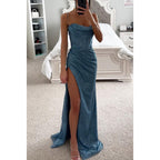 Women’s Rose Gold Glitter Split Hem Evening Maxi Dress